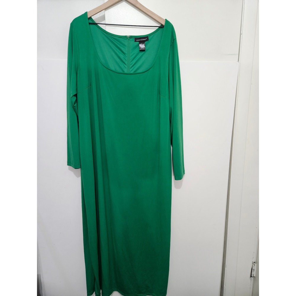 Ashley Stewart Green Long Sleeve Scoop Neck Sheath Dress Plus Size 26/28 17495S